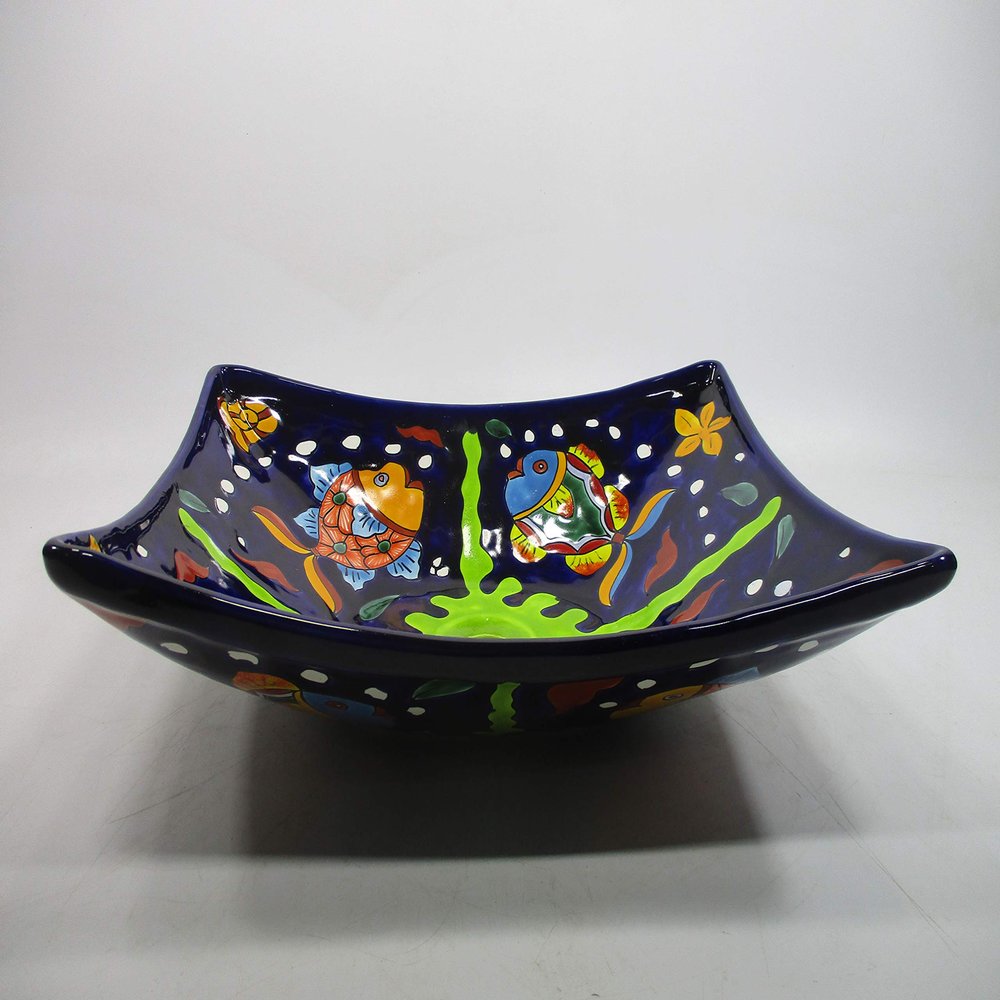 16" RECTANGULAR TALAVERA SINK vessel mexican bathroom handmade ceramic folk art