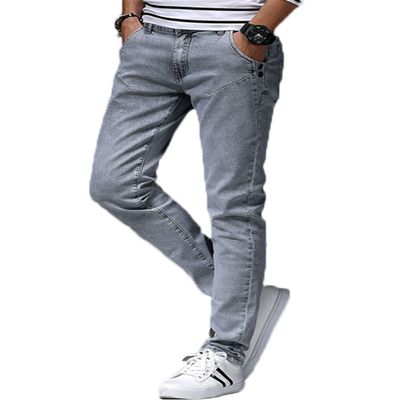 Andongnywell Men's Slim-fit Tapered-Leg Jean Trousers Man's Comfort Stretch Slim-Fit Pencil Denim Pants (Light Grey2,32)
