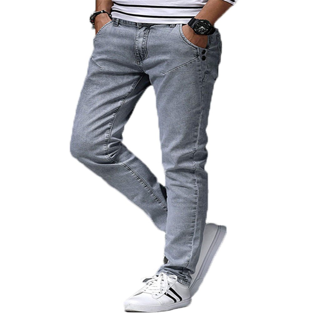 Andongnywell Men's Slim-fit Tapered-Leg Jean Trousers Man's Comfort Stretch Slim-Fit Pencil Denim Pants (Light Grey2,32)
