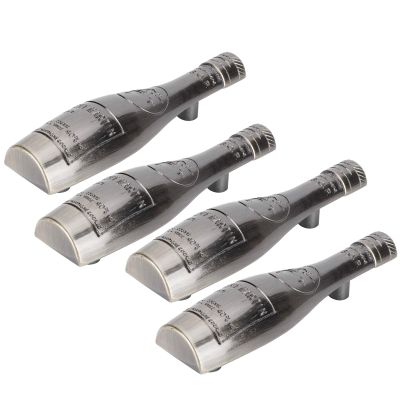 Yosoo 4 Pack Zinc Alloy Retro Wine Bottle Shape Pull Handles, Silver, 105 x 27 x 25mm