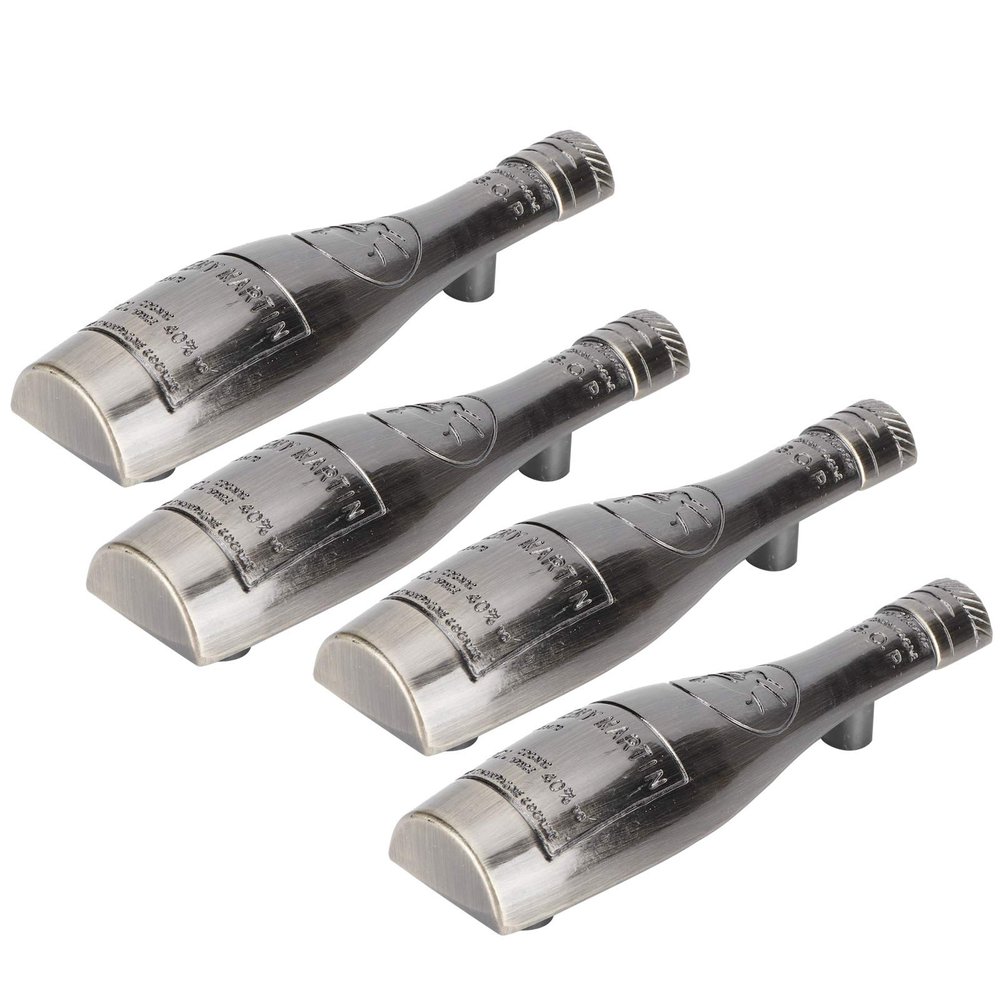 Yosoo 4 Pack Zinc Alloy Retro Wine Bottle Shape Pull Handles, Silver, 105 x 27 x 25mm