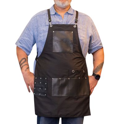 Ikas Canvas Apron for Men - Black Crossback Work Apron with Pockets - Adjustable Cotton Canvas for Hairdressers, Barbers, Artists, Cooking, Woodworking,Carpenters