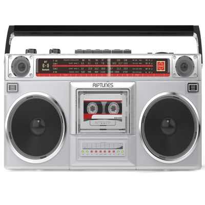 Riptunes Boombox Radio Cassette Player Recorder, AM/FM -SW1/SW2 Radio, Wireless Streaming, USB/Micro SD Slots, Aux in, Headphone Jack, Convert Cassettes to USB/SD, Classic 80s Style Retro, Silver