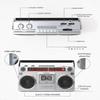 Riptunes Boombox Radio Cassette Player Recorder, AM/FM -SW1/SW2 Radio, Wireless Streaming, USB/Micro SD Slots, Aux in, Headphone Jack, Convert Cassettes to USB/SD, Classic 80s Style Retro, Silver view 3