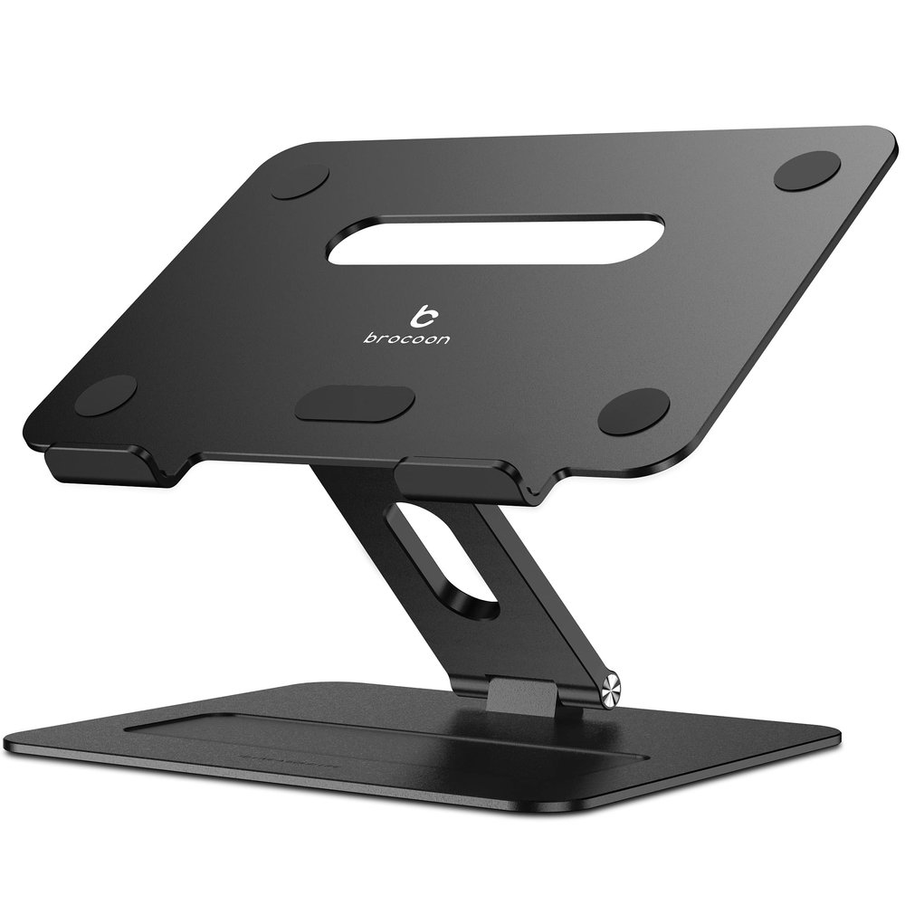 brocoon Adjustable MacBook Laptop Stand for Desk | Ergonomic Aluminum Laptop Riser with Heat-Vent, Compatible for 10-17" Laptops, Dark Black