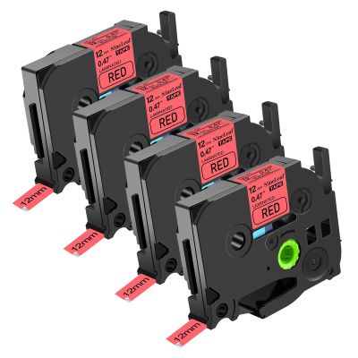 NineLeaf 4 Pack Compatible for Brother TZ TZe TZe-431 TZe431 TZ-431 TZ431 Label Tape 12mm 1/2'' Black on Red Standard Laminated Labeling Work with P-Touch PT-D210 PTD400AD PTH110 PT-D600 Label Maker