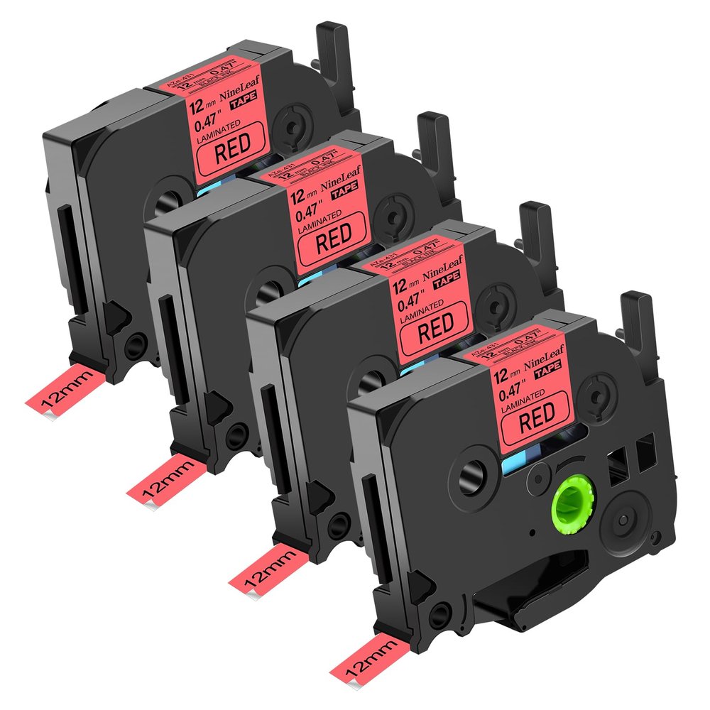 NineLeaf 4 Pack Compatible for Brother TZ TZe TZe-431 TZe431 TZ-431 TZ431 Label Tape 12mm 1/2'' Black on Red Standard Laminated Labeling Work with P-Touch PT-D210 PTD400AD PTH110 PT-D600 Label Maker
