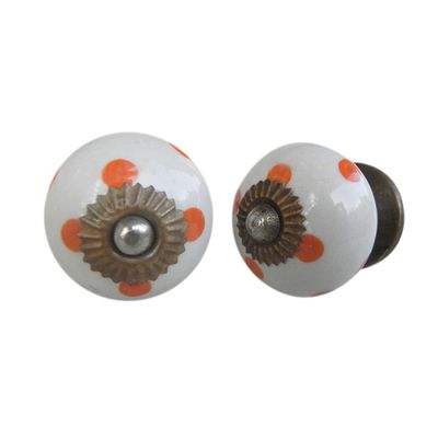 Indian Shelf Pack of 6 Orange Ceramic Classic Cabinet Knobs Drawer Pulls Dresser Handles Vintage Decorative Look (Polka Dot)