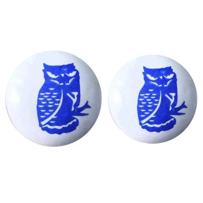 Indian Shelf Pack of 12 Blue Ceramic Decorative Dresser Handles Drawer Knobs Cabinet Pulls Elegant Hardware Owl Flat Fauna