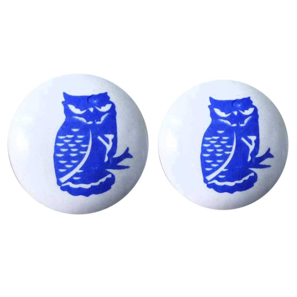 Indian Shelf Pack of 12 Blue Ceramic Decorative Dresser Handles Drawer Knobs Cabinet Pulls Elegant Hardware Owl Flat Fauna