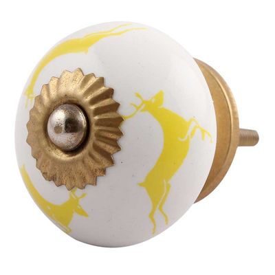 Indian Shelf 20 Pack Yellow Running Rein Deer Ceramic Classic Dresser Handles Cabinet Knobs Drawer Pulls Decorative Finish
