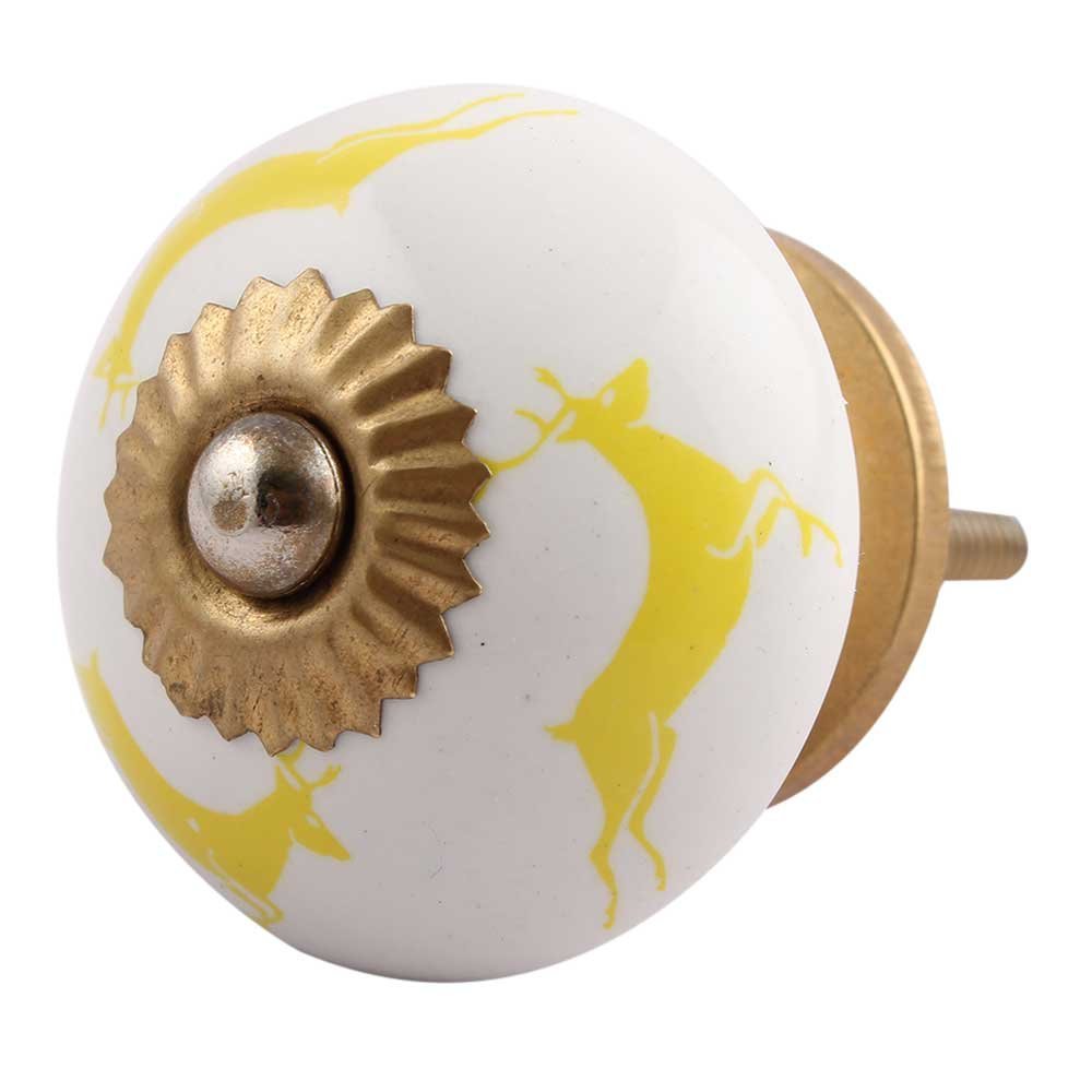 Indian Shelf 20 Pack Yellow Running Rein Deer Ceramic Classic Dresser Handles Cabinet Knobs Drawer Pulls Decorative Finish
