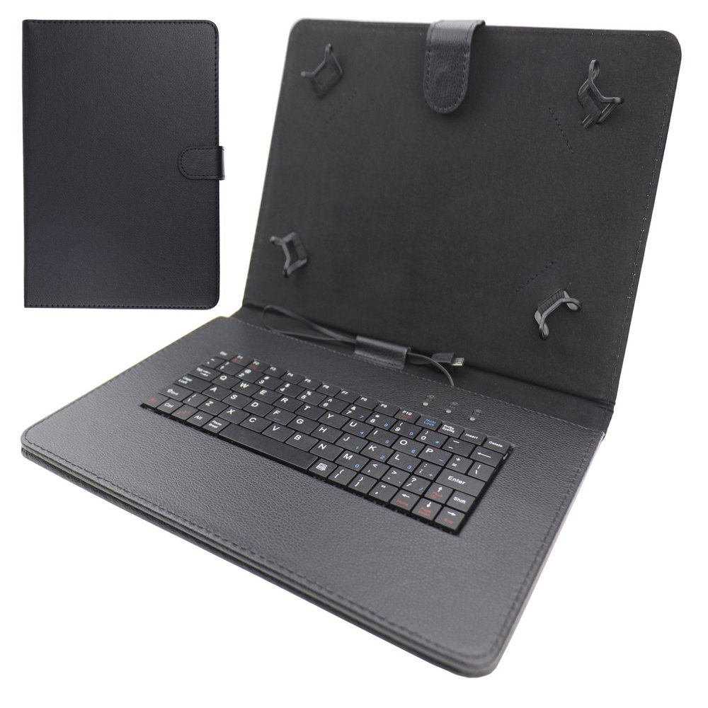 AIJAKO Universal 7 Inch Type C Keyboard Cases, Universal Stand Folio Leather USB Type C Keyboard Case Cover for 7 Inches Tablets, Universal 7 Inch Keyboard Cover (Connection by Type C Cable)