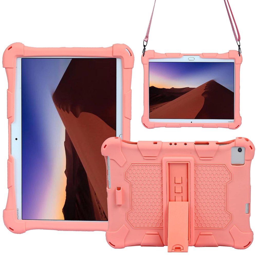 AIJAKO 10 Inch Silicone Case for Dragon Touch Notepad 102/Pritom Tronpad L10/YESTEL T5/TECLAST P20HD M40/Blackview Tab8/WINNOVO P20/IBBWB 10/AOYODKG A39, Shoulder Strap - Pink
