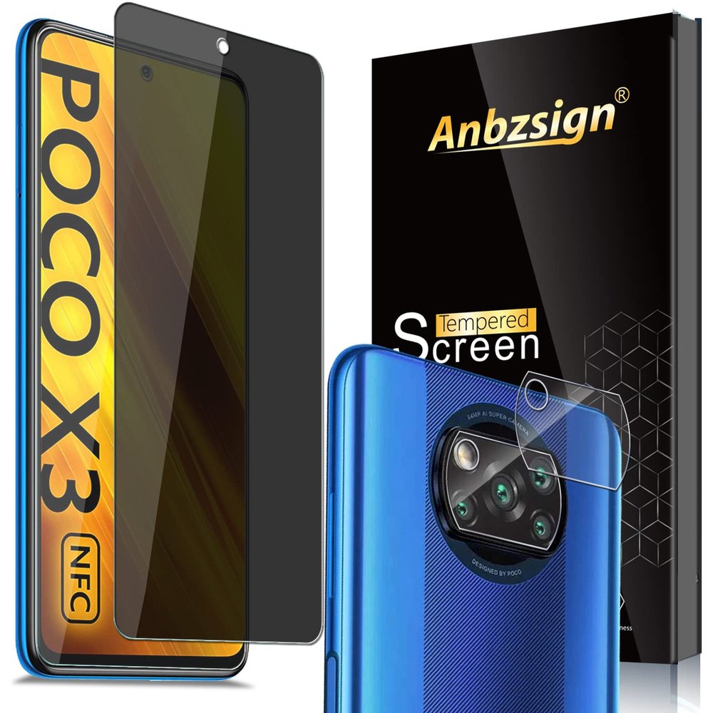 Anbel Design Anbzsign [2 Pack] Camera Lens Protector and [2 Pack] Privacy Full Coverage Screen Protector for Xiaomi Poco X3 / Poco X3 NFC/Poco X3 Pro, Anti-Spy 9H Hardness Tempered Glass