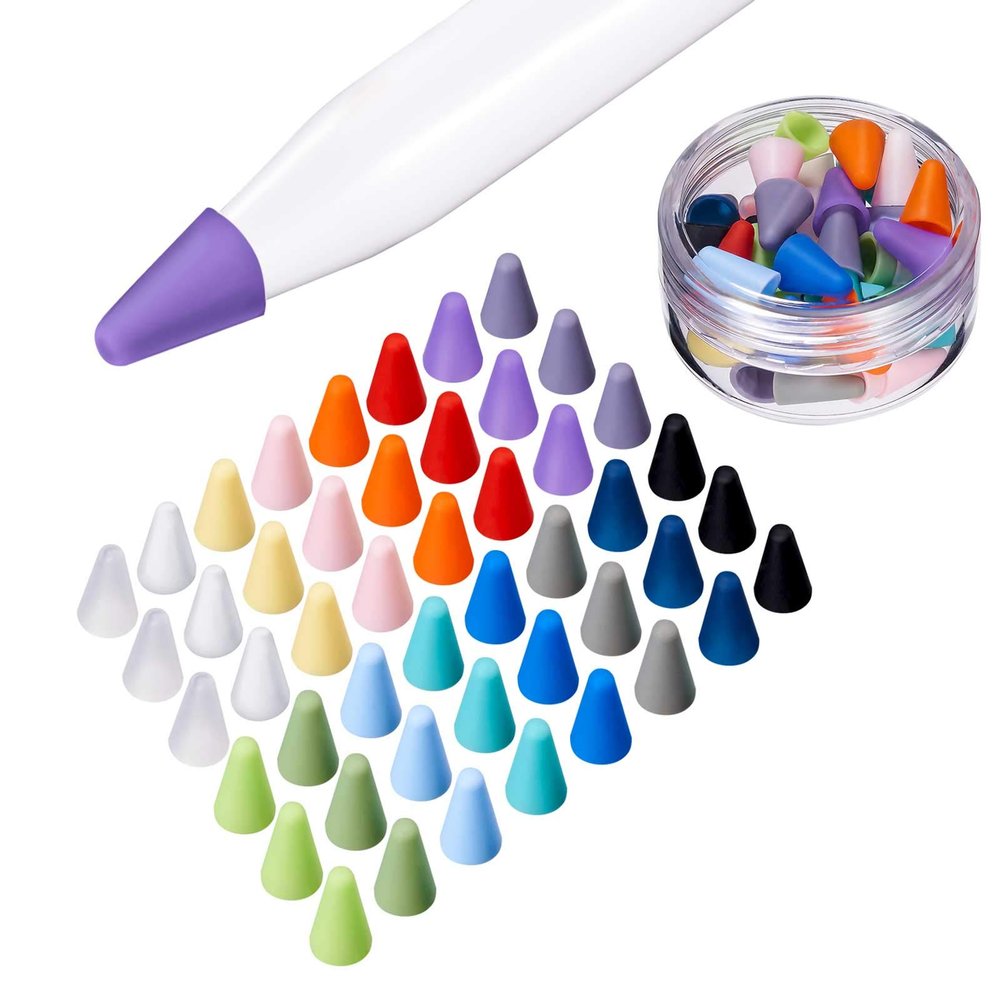 LINGXIU 16 Colors Silicone Nibs Tips Cover Compatible with Apple Pencil 1st and 2nd Generation, Silicone Nibs Caps Slim Lightweight Thin Protective Case Noiseless Drawing Fit iPad Pencil (48 Pack)