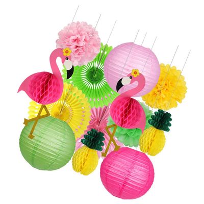 SOLUSTRE 13pcs Tropical Set Paper Honeycomb Flower Lanterns for Celebrations Reusable Decorations for Birthdays Graduations and Luau Events