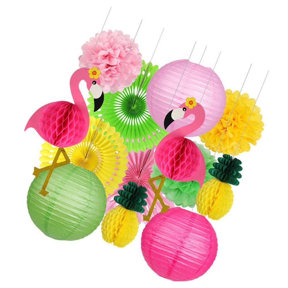 SOLUSTRE 13pcs Tropical Set Paper Honeycomb Flower Lanterns for Celebrations Reusable Decorations for Birthdays Graduations and Luau Events