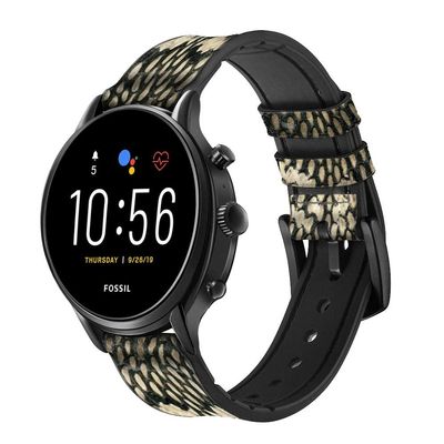 CA0414 King Cobra Snake Skin Graphic Printed Leather Smart Watch Band Strap for Fossil Hybrid Smartwatch Nate, Hybrid HR Latitude, Hybrid Smartwatch Machine Size (24mm)