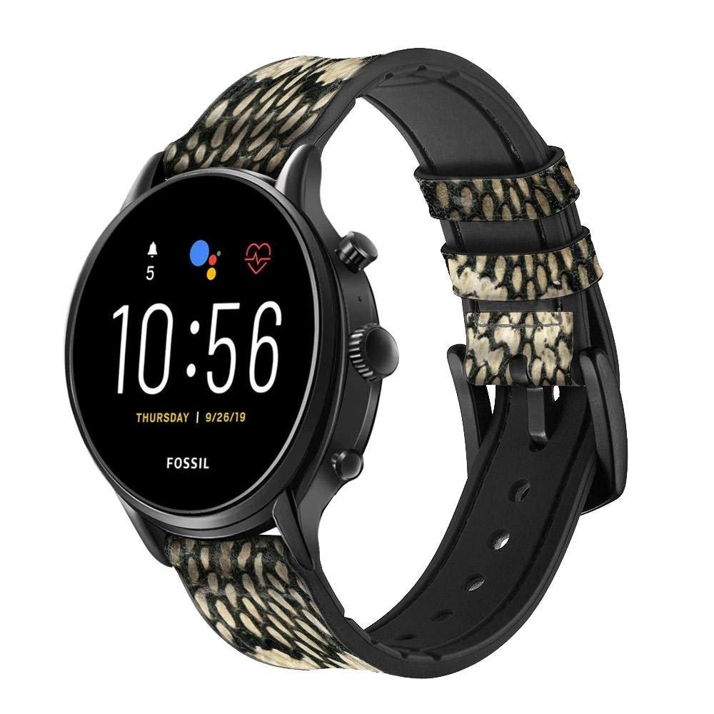 CA0414 King Cobra Snake Skin Graphic Printed Leather Smart Watch Band Strap for Fossil Hybrid Smartwatch Nate, Hybrid HR Latitude, Hybrid Smartwatch Machine Size (24mm)
