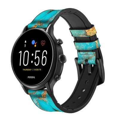 CA0499 Aqua Turquoise Stone Leather Smart Watch Band Strap for Fossil Hybrid Smartwatch Nate, Hybrid HR Latitude, Hybrid Smartwatch Machine Size (24mm)