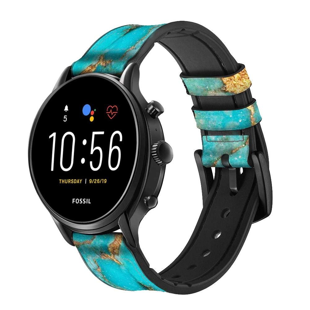CA0499 Aqua Turquoise Stone Leather Smart Watch Band Strap for Fossil Hybrid Smartwatch Nate, Hybrid HR Latitude, Hybrid Smartwatch Machine Size (24mm)