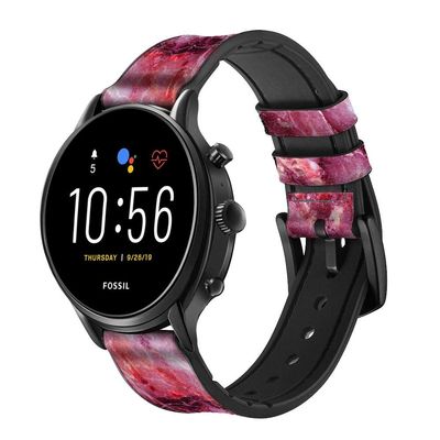 CA0559 Pink Marble Graphic Printed Leather Smart Watch Band Strap for Fossil Hybrid Smartwatch Nate, Hybrid HR Latitude, Hybrid Smartwatch Machine Size (24mm)