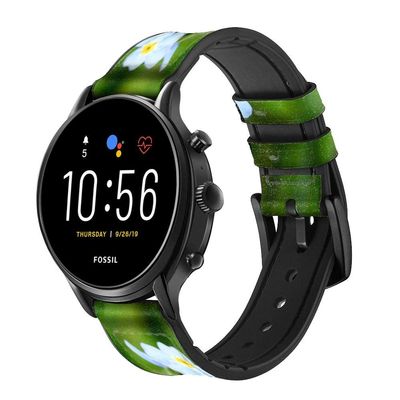 CA0202 Forget Me Not Leather Smart Watch Band Strap for Fossil Hybrid Smartwatch Nate, Hybrid HR Latitude, Hybrid Smartwatch Machine Size (24mm)
