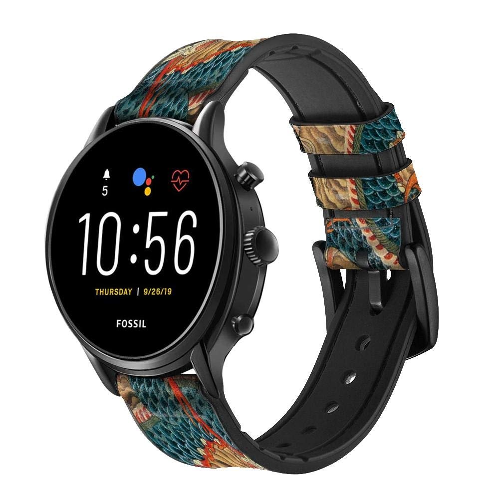 CA0824 Dragon Cloud Painting Leather Smart Watch Band Strap for Fossil Hybrid Smartwatch Nate, Hybrid HR Latitude, Hybrid Smartwatch Machine Size (24mm)