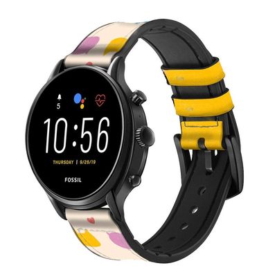 CA0321 Cute Cat Cartoon Funny Leather Smart Watch Band Strap for Fossil Hybrid Smartwatch Nate, Hybrid HR Latitude, Hybrid Smartwatch Machine Size (24mm)