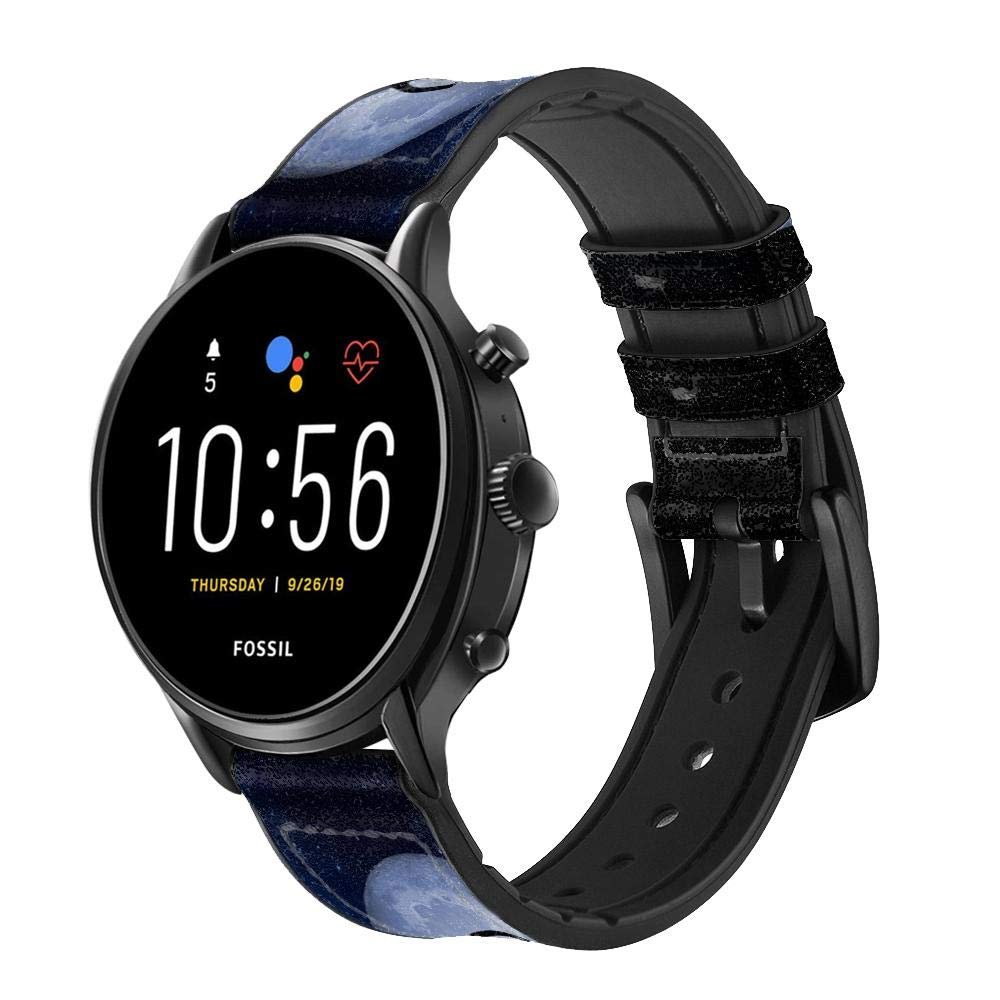 CA0783 Indian Hunter Moon Leather Smart Watch Band Strap for Fossil Hybrid Smartwatch Nate, Hybrid HR Latitude, Hybrid Smartwatch Machine Size (24mm)