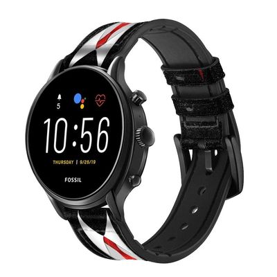 CA0200 Black Suit Leather & Silicone Smart Watch Band Strap for Fossil Mens Gen 5E 5 4 Sport, Hybrid Smartwatch HR Neutra, Collider, Womens Gen 5 Size (22mm)