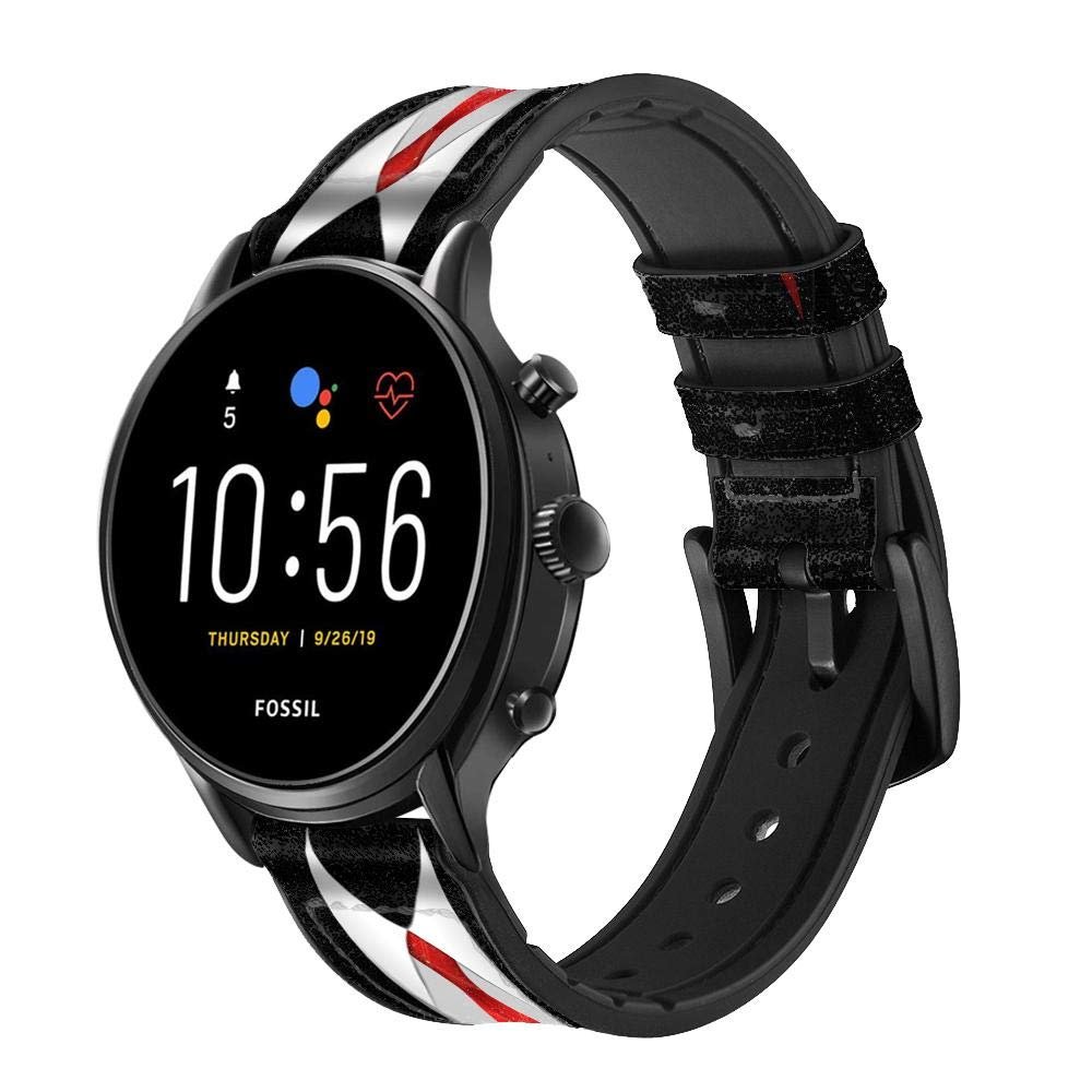 CA0200 Black Suit Leather & Silicone Smart Watch Band Strap for Fossil Mens Gen 5E 5 4 Sport, Hybrid Smartwatch HR Neutra, Collider, Womens Gen 5 Size (22mm)