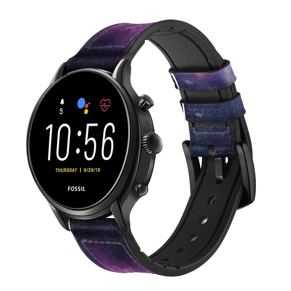 CA0821 Unicorn Galaxy Leather & Silicone Smart Watch Band Strap for Fossil Mens Gen 5E 5 4 Sport, Hybrid Smartwatch HR Neutra, Collider, Womens Gen 5 Size (22mm)