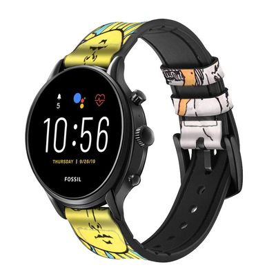 CA0071 Tarot Sun Leather Smart Watch Band Strap for Fossil Hybrid Smartwatch Nate, Hybrid HR Latitude, Hybrid Smartwatch Machine Size (24mm)