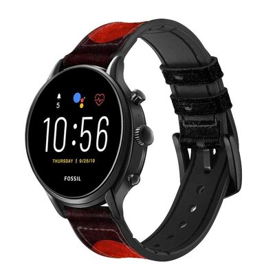 CA0525 Wolf Howling Red Moon Leather Smart Watch Band Strap for Fossil Hybrid Smartwatch Nate, Hybrid HR Latitude, Hybrid Smartwatch Machine Size (24mm)