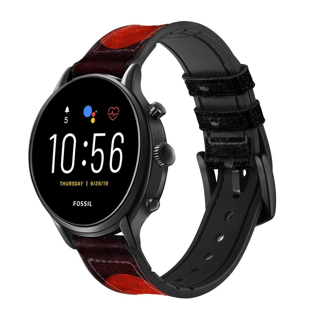 CA0525 Wolf Howling Red Moon Leather Smart Watch Band Strap for Fossil Hybrid Smartwatch Nate, Hybrid HR Latitude, Hybrid Smartwatch Machine Size (24mm)