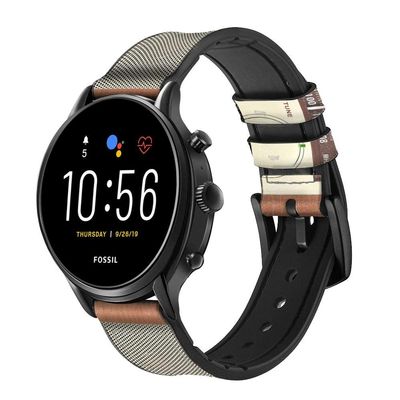 CA0594 FM AM Wooden Receiver Graphic Leather Smart Watch Band Strap for Fossil Womens Gen 5E, Womens Gen 4, Hybrid Smartwatch HR Charter Size (18mm)