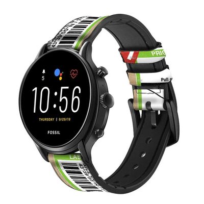 CA0826 Luggage Tag Art Leather Smart Watch Band Strap for Fossil Hybrid Smartwatch Nate, Hybrid HR Latitude, Hybrid Smartwatch Machine Size (24mm)