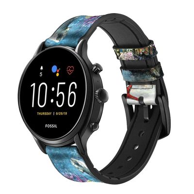 CA0027 Aquarium 2 Leather & Silicone Smart Watch Band Strap for Fossil Mens Gen 5E 5 4 Sport, Hybrid Smartwatch HR Neutra, Collider, Womens Gen 5 Size (22mm)