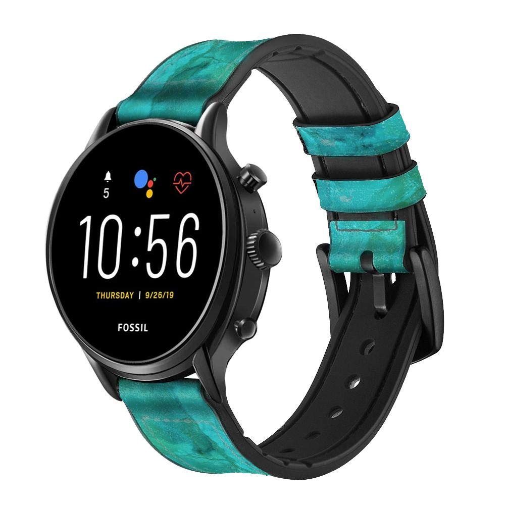 CA0586 Aqua Marble Stone Leather & Silicone Smart Watch Band Strap for Fossil Mens Gen 5E 5 4 Sport, Hybrid Smartwatch HR Neutra, Collider, Womens Gen 5 Size (22mm)