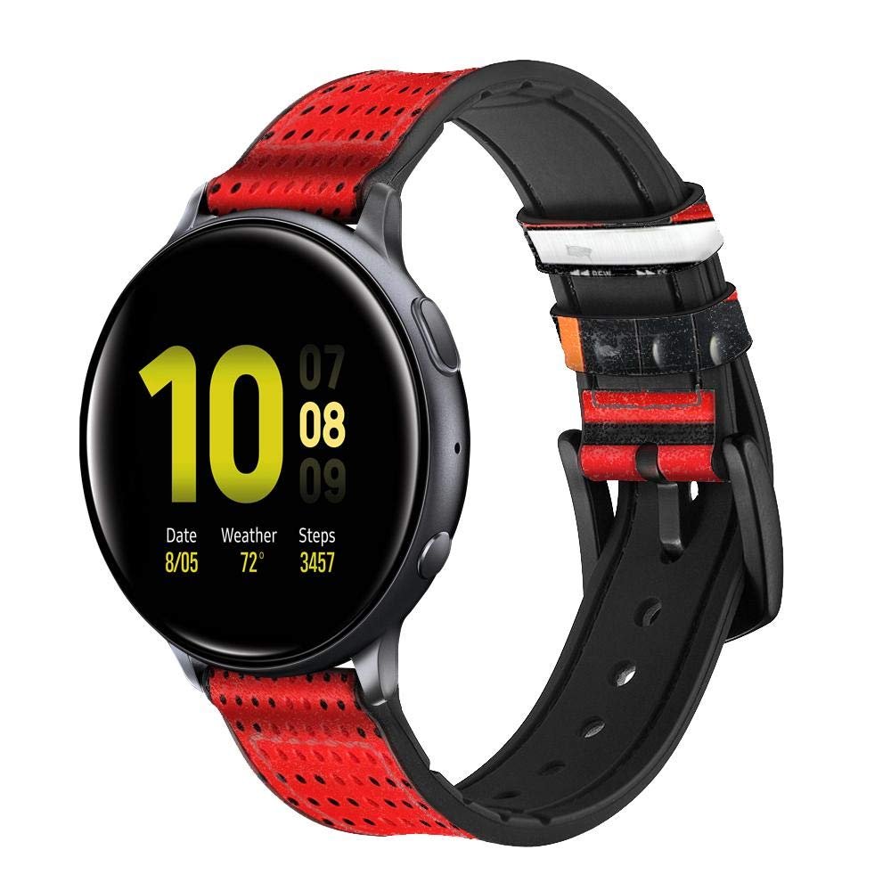 CA0611 Red Cassette Recorder Graphic Leather & Silicone Smart Watch Band Strap for Samsung Galaxy Watch, Watch3 Active, Active2, Gear Sport, Gear S2 Classic Size (20mm)
