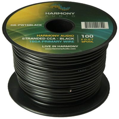 100 Feet Spool Black Cable - Harmony Car Primary 16 Gauge Power or Ground Wire
