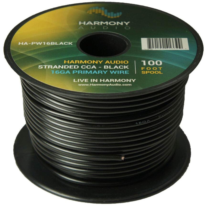 100 Feet Spool Black Cable - Harmony Car Primary 16 Gauge Power or Ground Wire