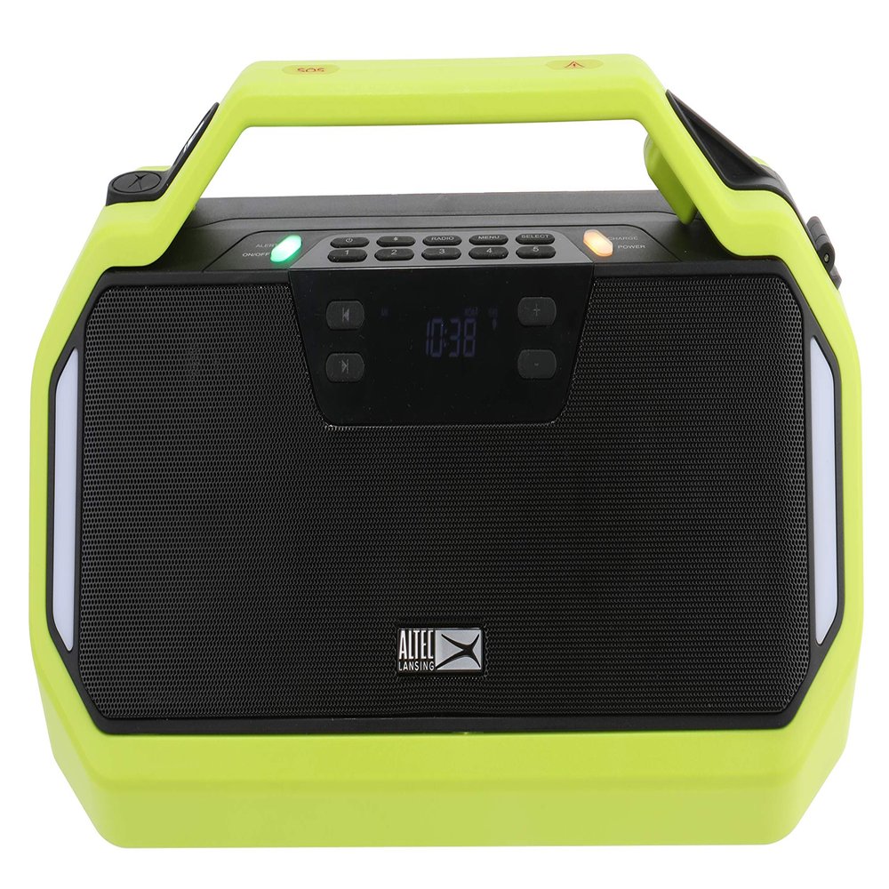 Altec Lansing StormChaser Rechargeable Emergency Radio, Portable Bluetooth Speaker with NOAA AM FM for Weather Alerts, Solar Powered Survival Speaker with Cellphone USB Charger, LED Camping Flashlight