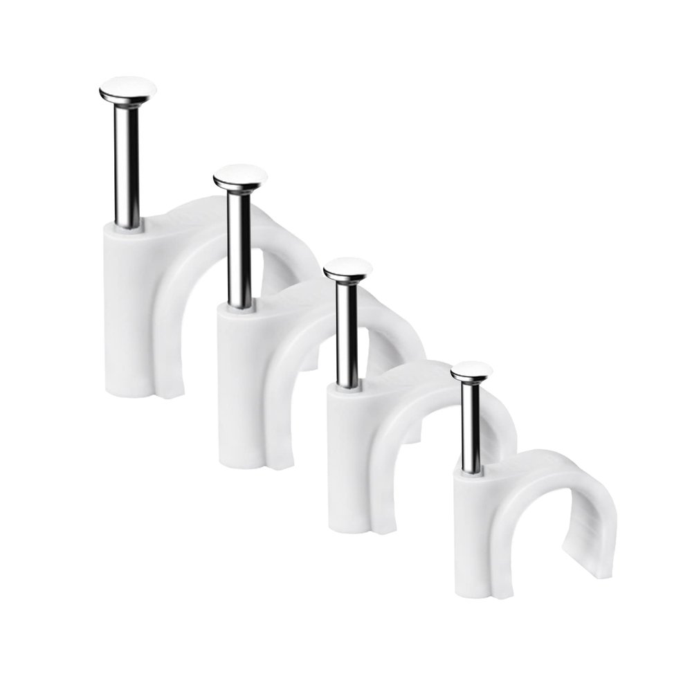 Abnii Cable Clips, 400 Pcs, 4mm 6mm 8mm 10mm, Wire Wall Clips with Steel Nails, Ethernet Cable Clips, Cable Tacks Coax Holder Clips, RG6 RG59 CAT6 RJ45 Cable Cord Clips, White