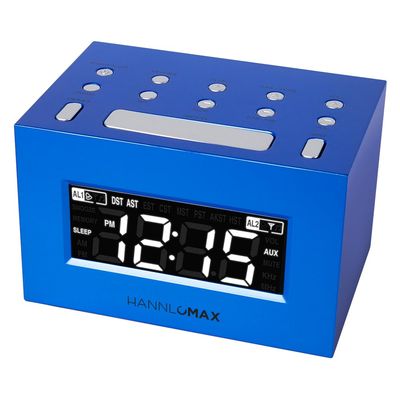 HANNLOMAX HX-111CR Alarm Clock Radio, PLL AM/FM Radio, Dual Alarm, White LED Display, Auto DST, Aux-in Jack. (Blue)