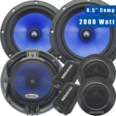 2 Pairs of Audiotek AT65C 2000 Watts Peak Power Total 170 Watts RMS/Speaker 6.5-Inch 2-Way Car Audio Component Speaker System with Woofers Tweeters & Crossovers