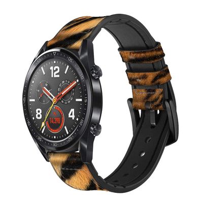 CA0528 Tiger Stripes Graphic Printed Leather & Silicone Smart Watch Band Strap for Wristwatch Smartwatch Smart Watch Size (22mm)