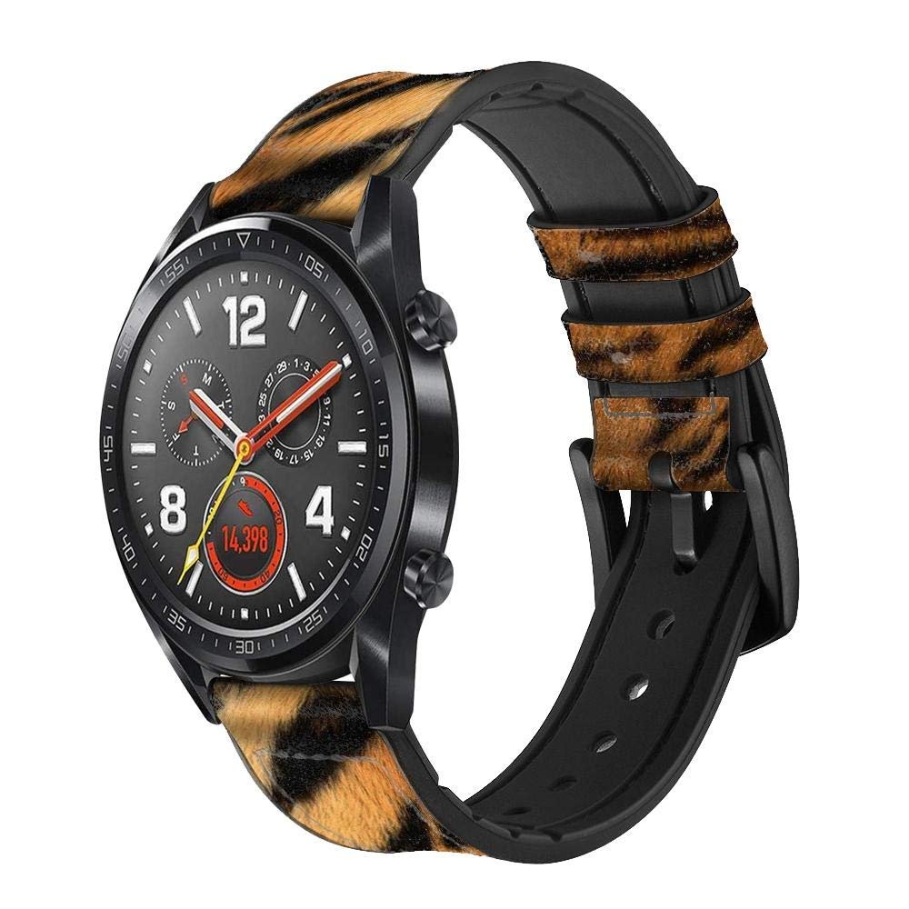 CA0528 Tiger Stripes Graphic Printed Leather & Silicone Smart Watch Band Strap for Wristwatch Smartwatch Smart Watch Size (22mm)